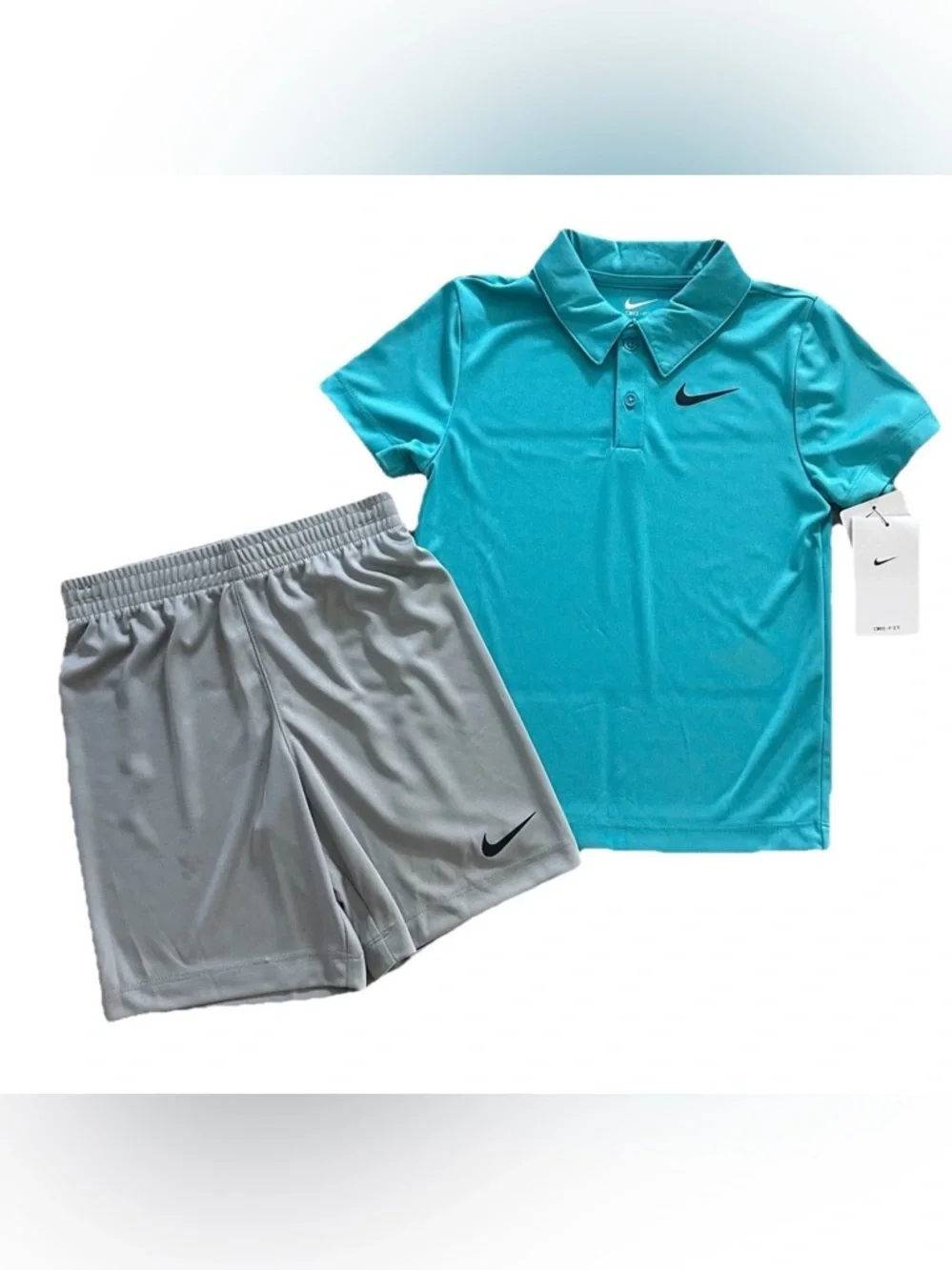 Nike Boys Dri-Fit 2 Piece Set Polo Shirt & Shorts Teal Gray Size 6 NWT - Picture 4 of 6